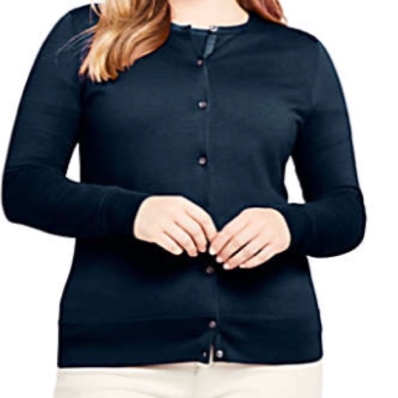 Lands' End Sweaters Womans Supima Cotton Cardigan Sweater Navy 2x